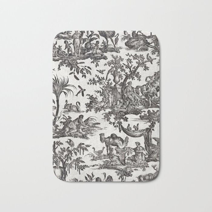 Antique 18th Century French Vintage Toile de Jouy Black & White Bath Mat Gallery Image 1