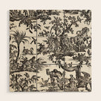 Antique 18th Century French Vintage Toile de Jouy Black & White Wood Wall Art Gallery Image 1