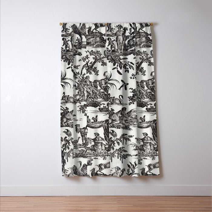 Antique 18th Century French Vintage Toile de Jouy Black & White Window Curtain Gallery Image 3