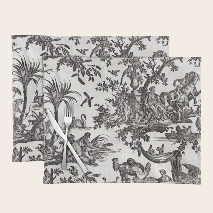 Antique 18th Century French Vintage Toile de Jouy Black & White Placemat Gallery Image 1
