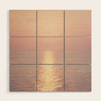 Golden Sunset - Aerial Ocean - Rose Pink Sky - Horizon - Sea Travel photography by Ingrid Beddoes Wood Wall Art Gallery Image 1