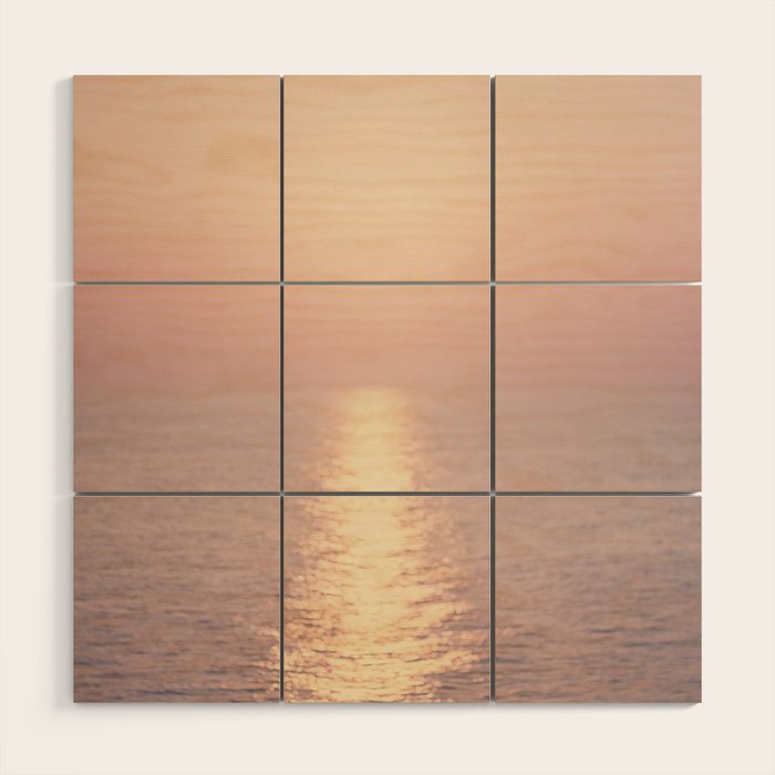 Golden Sunset - Aerial Ocean - Rose Pink Sky - Horizon - Sea Travel photography by Ingrid Beddoes Wood Wall Art Gallery Image 1