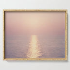 Golden Sunset - Aerial Ocean - Rose Pink Sky - Horizon - Sea Travel photography by Ingrid Beddoes Serving Tray Gallery Image 1