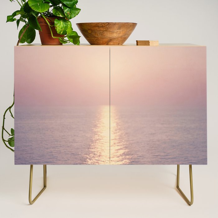 Golden Sunset - Aerial Ocean - Rose Pink Sky - Horizon - Sea Travel photography by Ingrid Beddoes Credenza Gallery Image 1