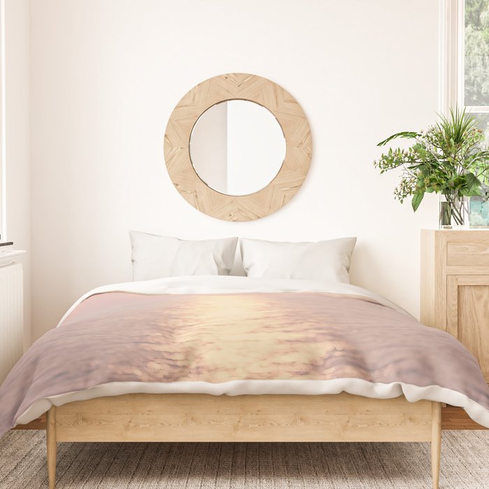 Golden Sunset - Aerial Ocean - Rose Pink Sky - Horizon - Sea Travel photography by Ingrid Beddoes Duvet Cover Gallery Image 3