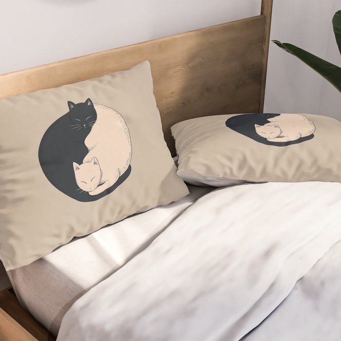 Yin Yang Cats Illustration Pillow Sham Gallery Image 2