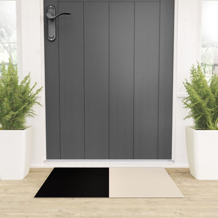 Stripe Black and Cream Half Half Minimal Modern Color Block Pattern Welcome Mat Gallery Image 3