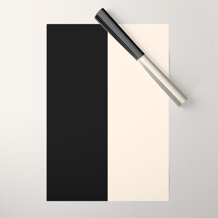 Stripe Black and Cream Half Half Minimal Modern Color Block Pattern Wrapping Paper Gallery Image 1