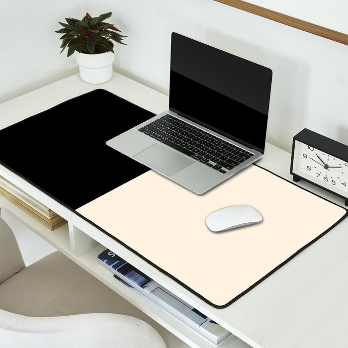 Stripe Black and Cream Half Half Minimal Modern Color Block Pattern Desk Mat Gallery Image 2