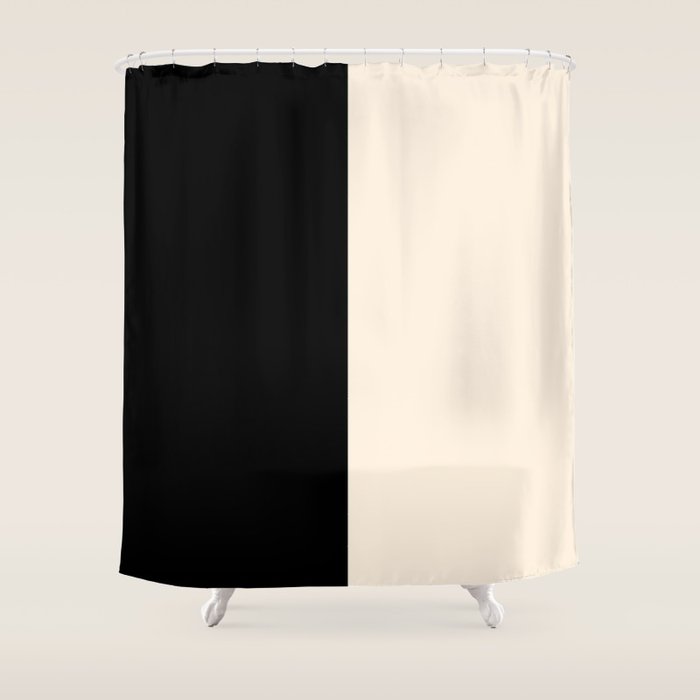 Stripe Black and Cream Half Half Minimal Modern Color Block Pattern Shower Curtain Gallery Image 1