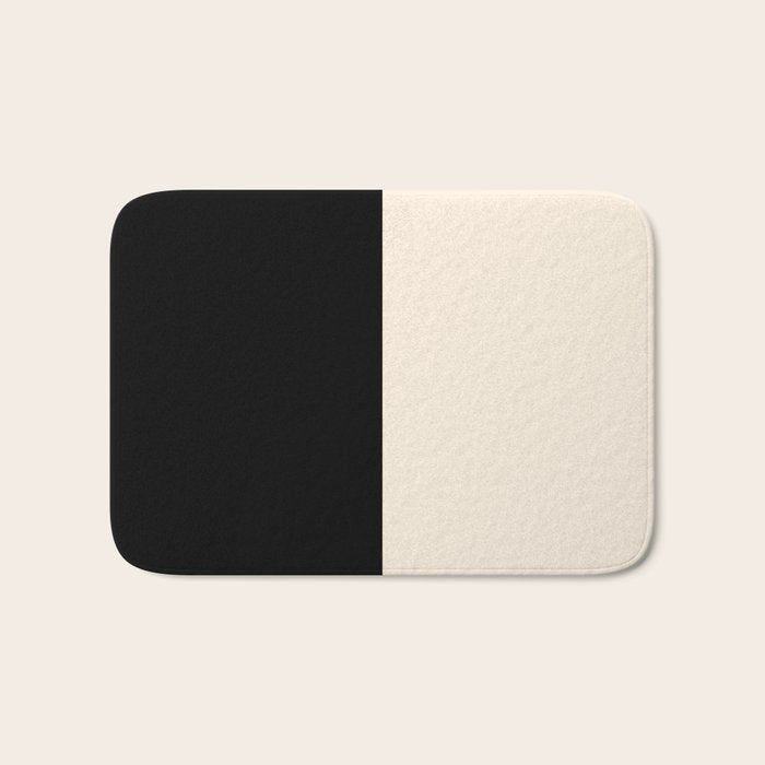 Stripe Black and Cream Half Half Minimal Modern Color Block Pattern Bath Mat Gallery Image 1
