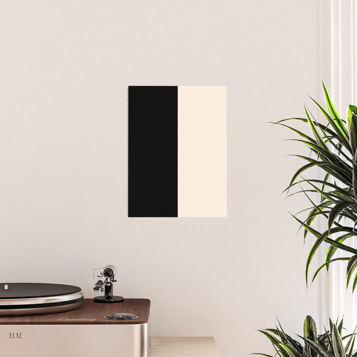Stripe Black and Cream Half Half Minimal Modern Color Block Pattern Poster Gallery Image 2