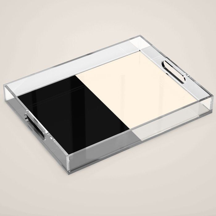Stripe Black and Cream Half Half Minimal Modern Color Block Pattern Acrylic Tray Gallery Image 1