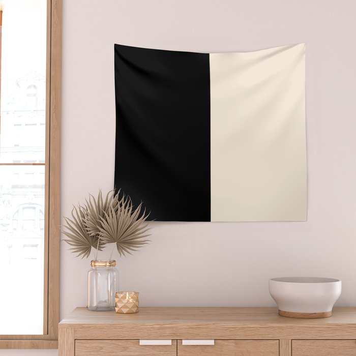 Stripe Black and Cream Half Half Minimal Modern Color Block Pattern Wall Tapestry Gallery Image 2