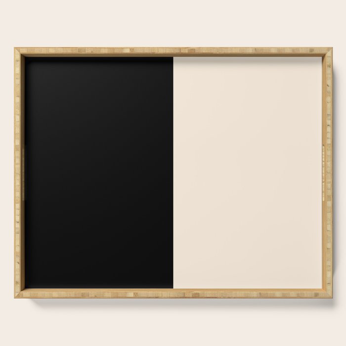 Stripe Black and Cream Half Half Minimal Modern Color Block Pattern Serving Tray Gallery Image 1