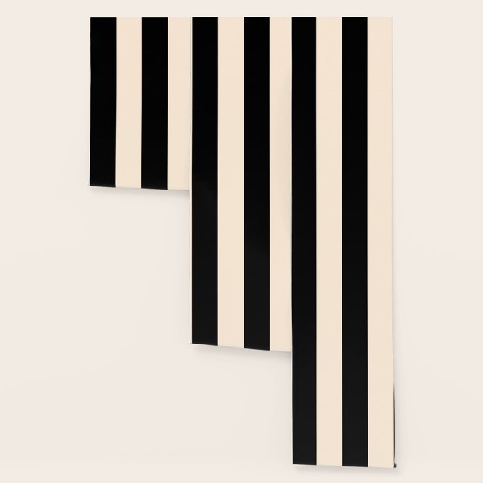 Stripe Black and Cream Half Half Minimal Modern Color Block Pattern Wallpaper Gallery Image 3