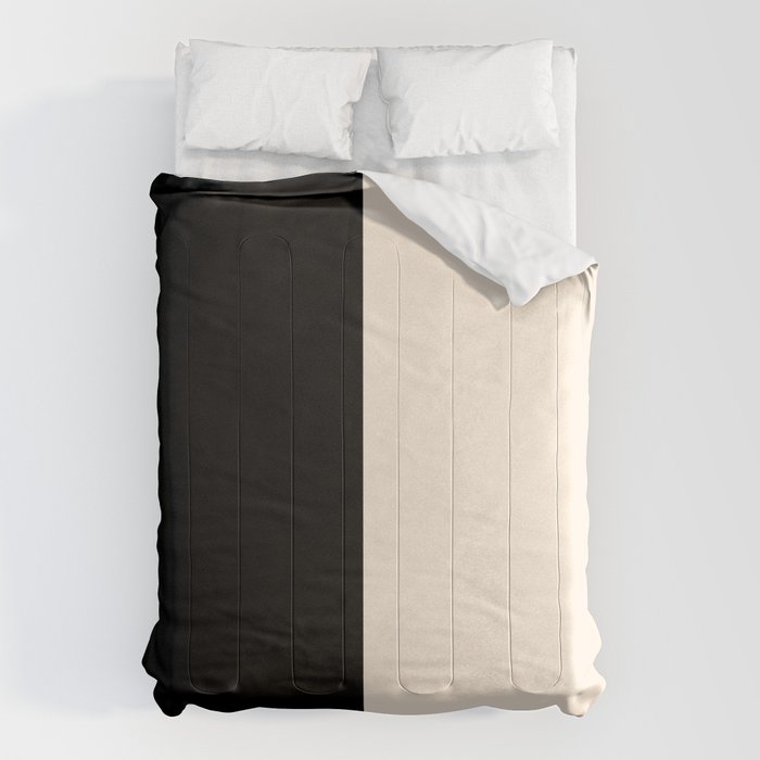 Stripe Black and Cream Half Half Minimal Modern Color Block Pattern Comforter Gallery Image 6