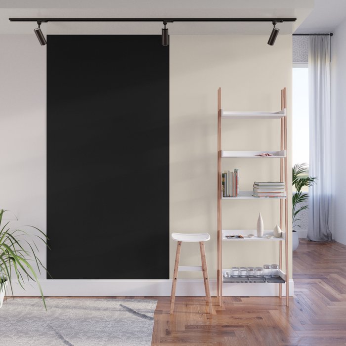 Stripe Black and Cream Half Half Minimal Modern Color Block Pattern Wall Mural Gallery Image 1