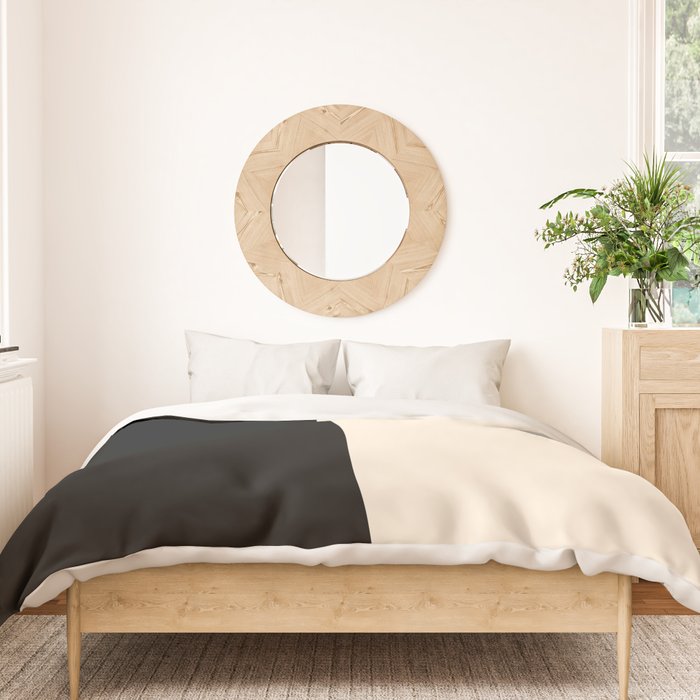 Stripe Black and Cream Half Half Minimal Modern Color Block Pattern Duvet Cover Gallery Image 3