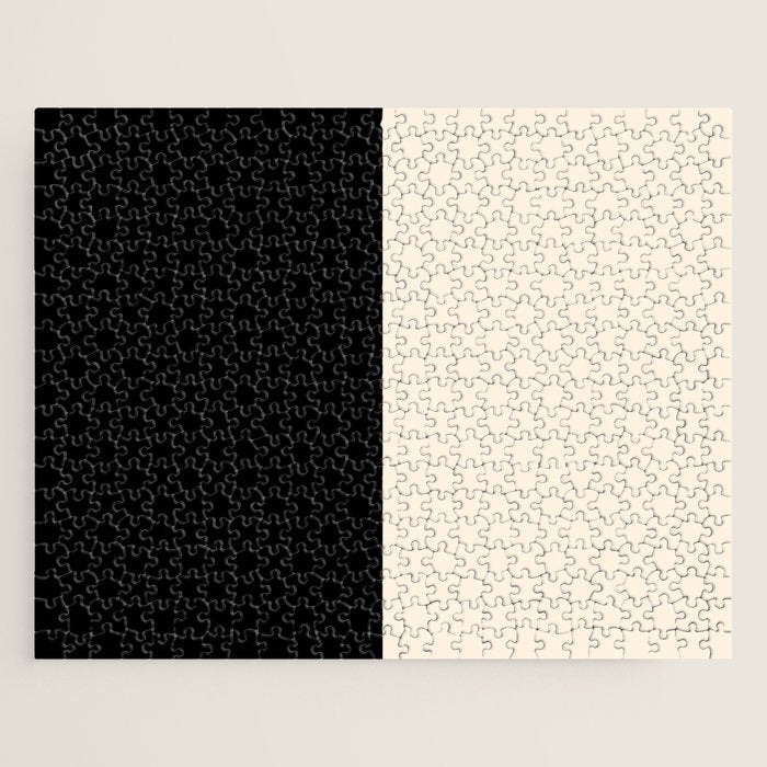 Stripe Black and Cream Half Half Minimal Modern Color Block Pattern Jigsaw Puzzle Gallery Image 1