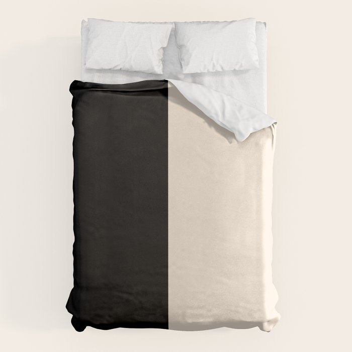 Stripe Black and Cream Half Half Minimal Modern Color Block Pattern Duvet Cover Gallery Image 1