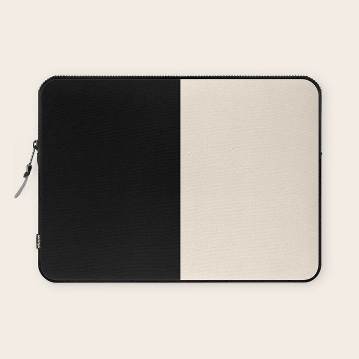 Stripe Black and Cream Half Half Minimal Modern Color Block Pattern Laptop Sleeve Gallery Image 1