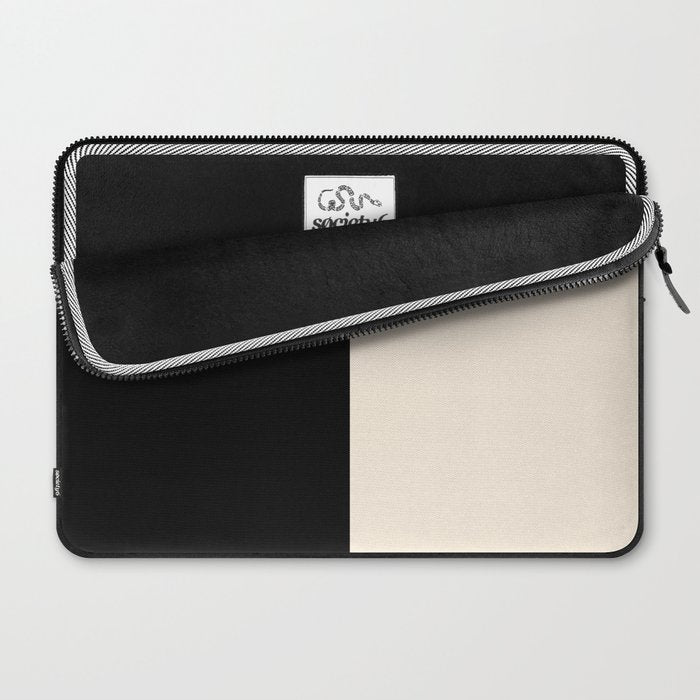 Stripe Black and Cream Half Half Minimal Modern Color Block Pattern Laptop Sleeve Gallery Image 2