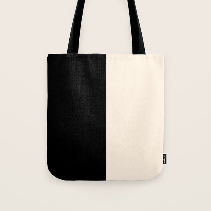 Stripe Black and Cream Half Half Minimal Modern Color Block Pattern Tote Bag Gallery Image 1