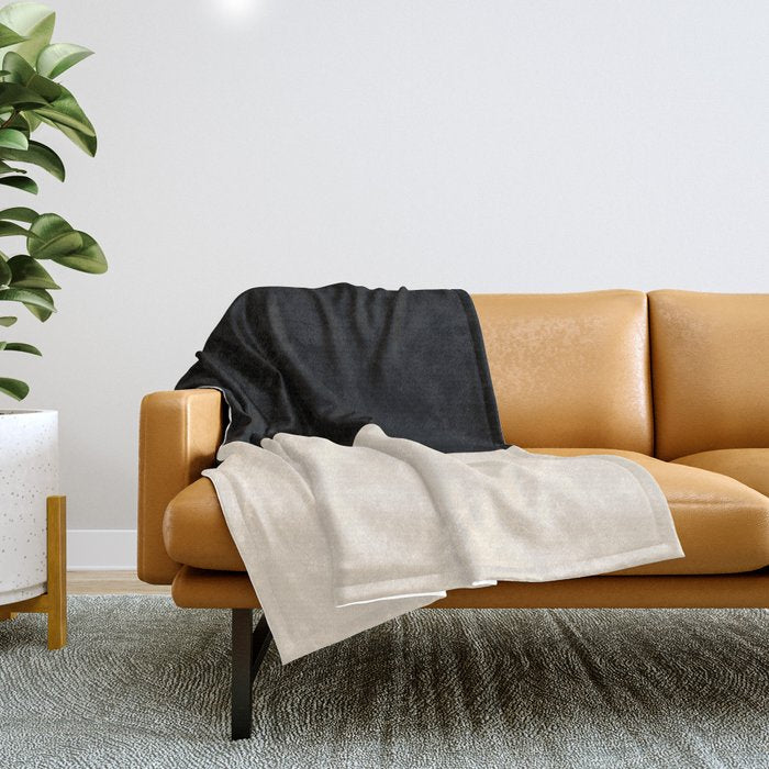 Stripe Black and Cream Half Half Minimal Modern Color Block Pattern Throw Blanket Gallery Image 1