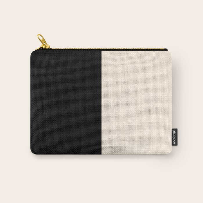 Stripe Black and Cream Half Half Minimal Modern Color Block Pattern Carry All Pouch Gallery Image 1