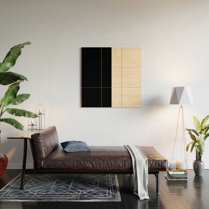 Stripe Black and Cream Half Half Minimal Modern Color Block Pattern Wood Wall Art Gallery Image 2