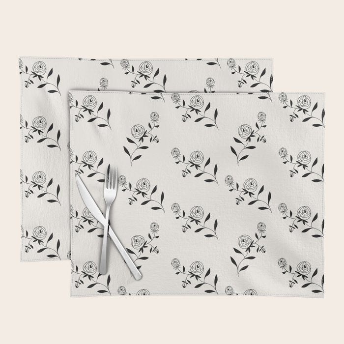 Abstract Rose Pattern - Black and Ivory Placemat Gallery Image 1
