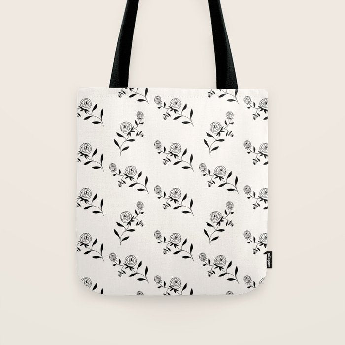 Abstract Rose Pattern - Black and Ivory Tote Bag Gallery Image 1