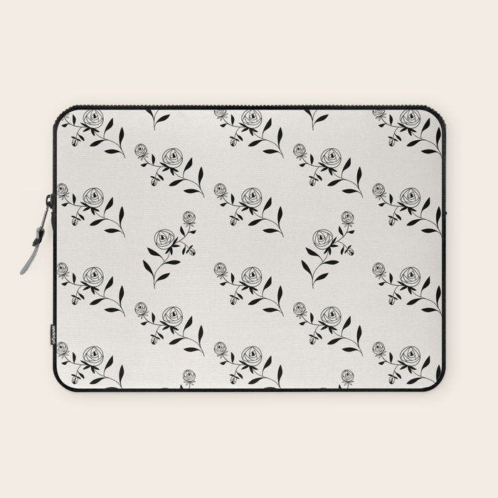 Abstract Rose Pattern - Black and Ivory Laptop Sleeve Gallery Image 1