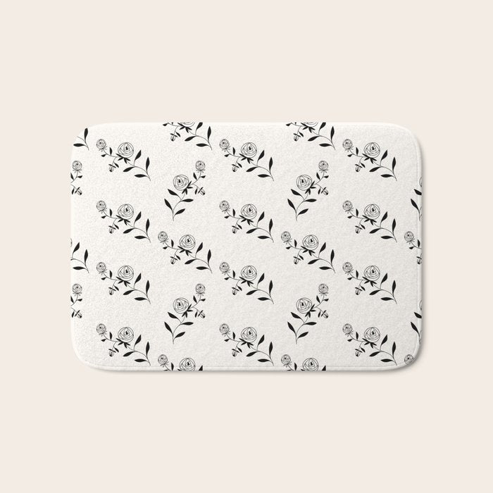 Abstract Rose Pattern - Black and Ivory Bath Mat Gallery Image 1