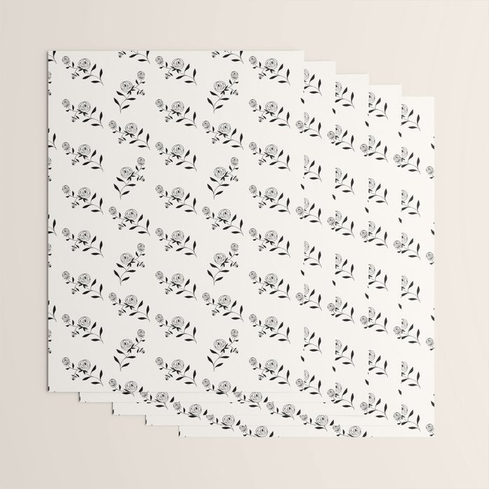 Abstract Rose Pattern - Black and Ivory Wrapping Paper Gallery Image 3