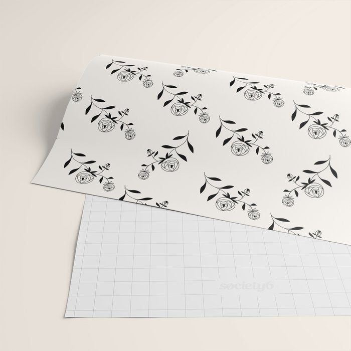 Abstract Rose Pattern - Black and Ivory Wrapping Paper Gallery Image 2