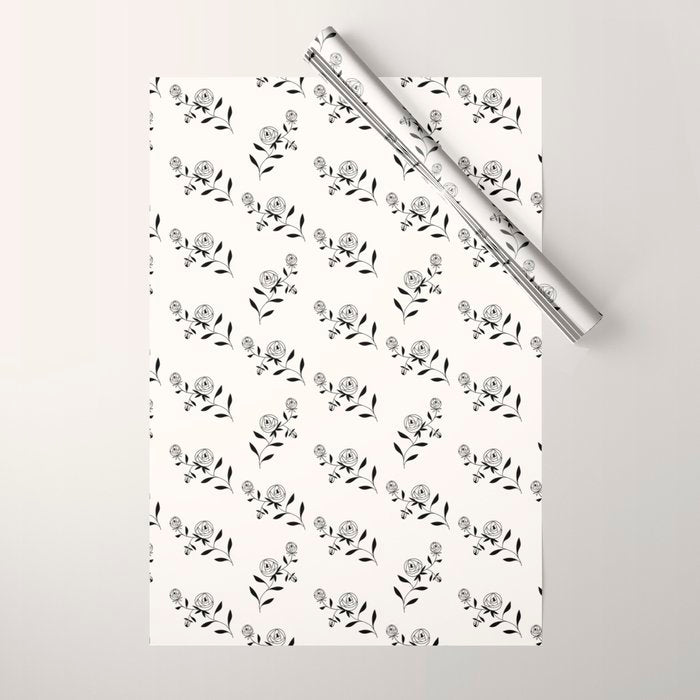 Abstract Rose Pattern - Black and Ivory Wrapping Paper Gallery Image 1