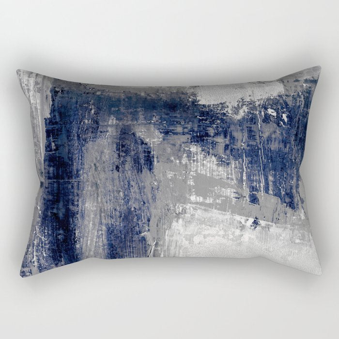 Blue and Gray Abstract Painting  Modern Textured Artwork Rectangular Pillow Gallery Image 1