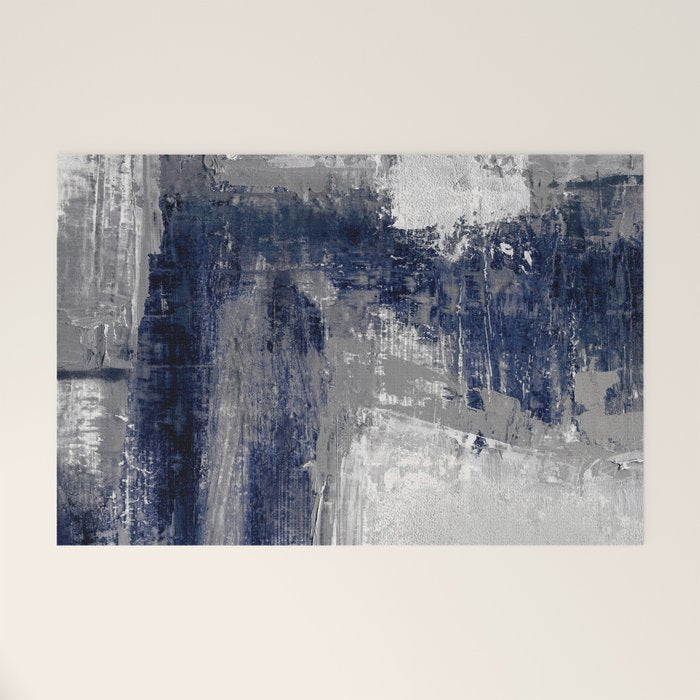 Blue and Gray Abstract Painting  Modern Textured Artwork Welcome Mat Gallery Image 1