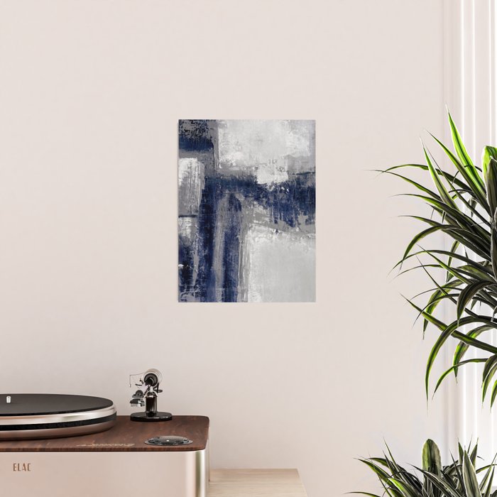 Blue and Gray Abstract Painting  Modern Textured Artwork Poster Gallery Image 2