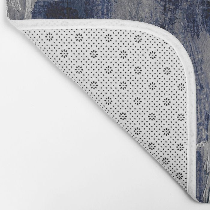 Blue and Gray Abstract Painting  Modern Textured Artwork Bath Mat Gallery Image 2