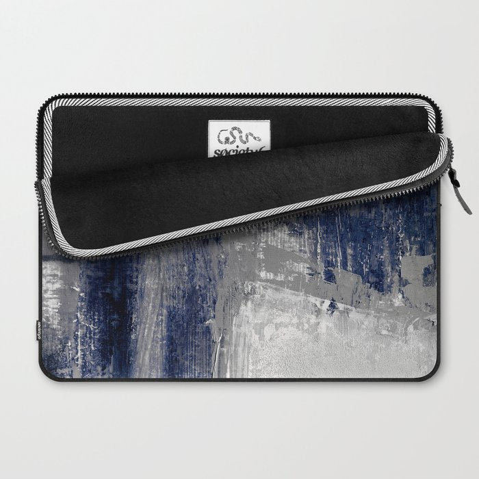 Blue and Gray Abstract Painting  Modern Textured Artwork Laptop Sleeve Gallery Image 2