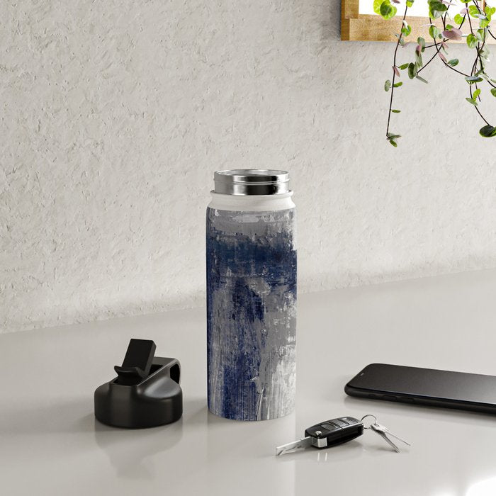 Blue and Gray Abstract Painting  Modern Textured Artwork Water Bottle Gallery Image 4
