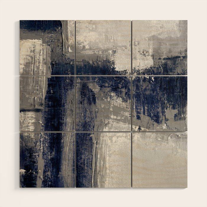 Blue and Gray Abstract Painting  Modern Textured Artwork Wood Wall Art Gallery Image 1