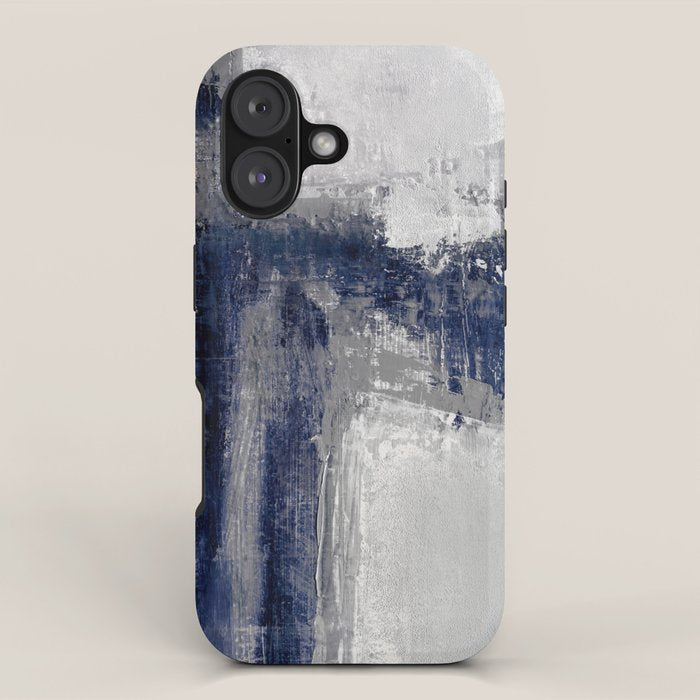 Blue and Gray Abstract Painting  Modern Textured Artwork iPhone Case Gallery Image 1