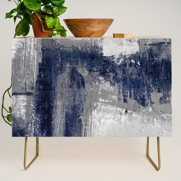 Blue and Gray Abstract Painting  Modern Textured Artwork Credenza Gallery Image 1