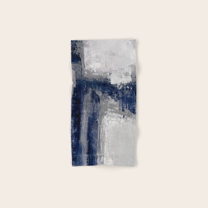Blue and Gray Abstract Painting  Modern Textured Artwork Bath Towel Gallery Image 1