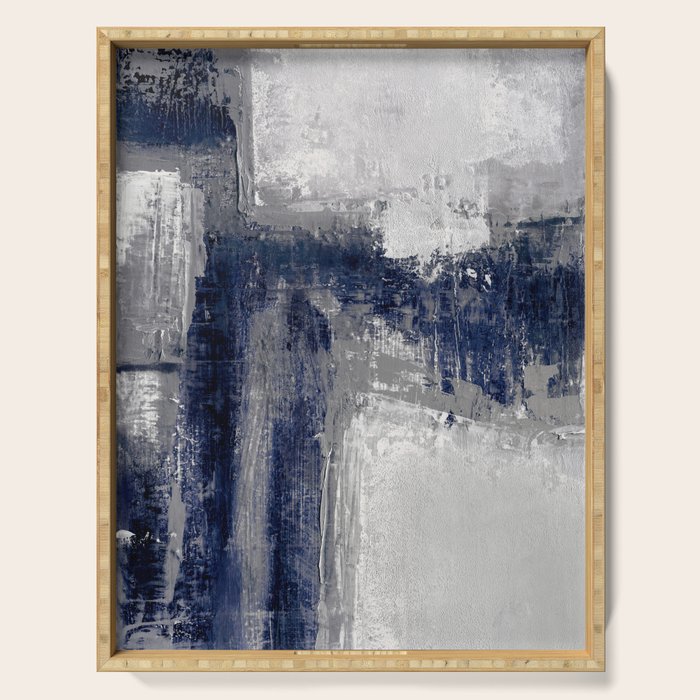 Blue and Gray Abstract Painting  Modern Textured Artwork Serving Tray Gallery Image 1