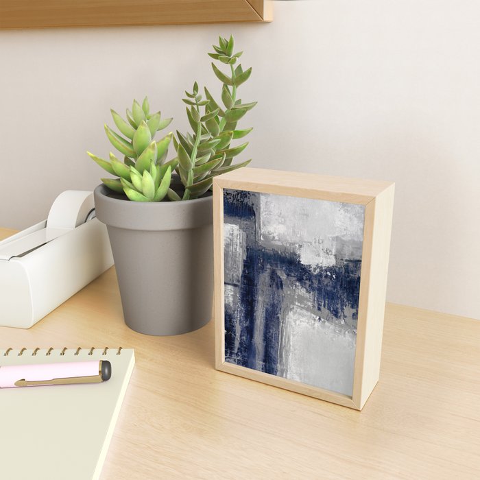 Blue and Gray Abstract Painting  Modern Textured Artwork Mini Art Print Gallery Image 2